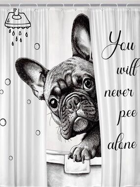 French Bulldog Shower Curtain &  Rings. Black/white. Frenchie wall/shelf block.